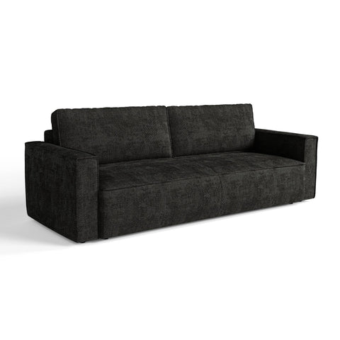 Canapé convertible 4 places avec coffre finition noyer LENO Velours tramé