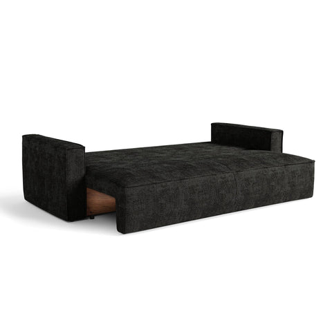 Canapé convertible 4 places avec coffre finition noyer LENO Velours tramé