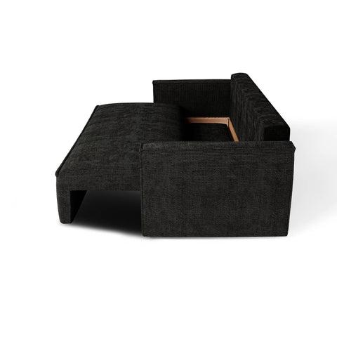 Canapé convertible 4 places avec coffre finition noyer LENO Velours tramé