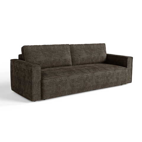 Canapé convertible 4 places avec coffre finition noyer LENO Velours tramé
