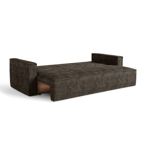 Canapé convertible 4 places avec coffre finition noyer LENO Velours tramé