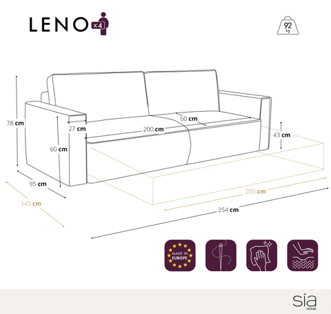 Canapé convertible 4 places avec coffre finition noyer LENO Velours tramé