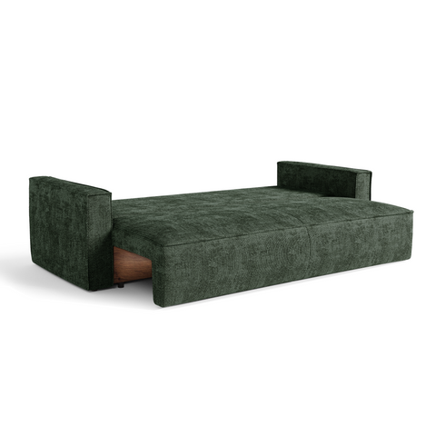 Canapé convertible 4 places avec coffre finition noyer LENO Velours tramé