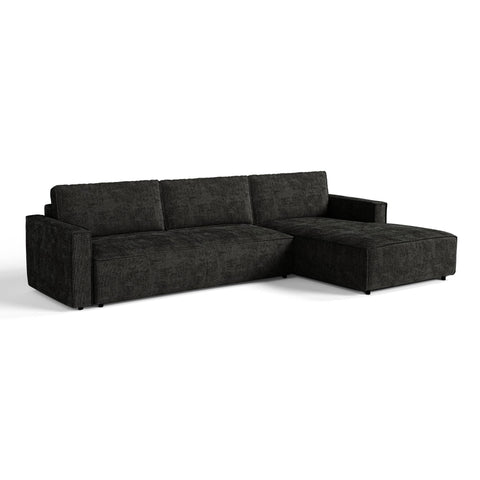 Canapé d'angle droit convertible avec coffre finition noyer LENO Velours tramé