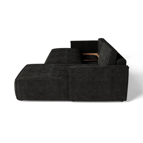 Canapé d'angle droit convertible avec coffre finition noyer LENO Velours tramé