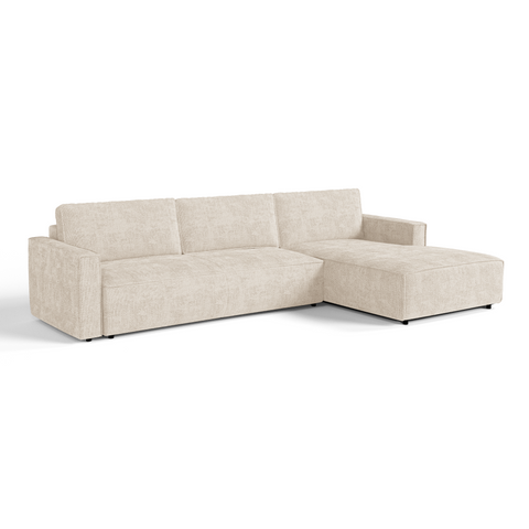 Canapé d'angle droit convertible avec coffre finition noyer LENO Velours tramé