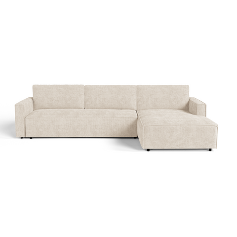 Canapé d'angle droit convertible avec coffre finition noyer LENO Velours tramé