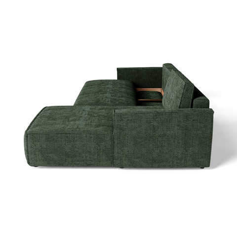 Canapé d'angle droit convertible avec coffre finition noyer LENO Velours tramé