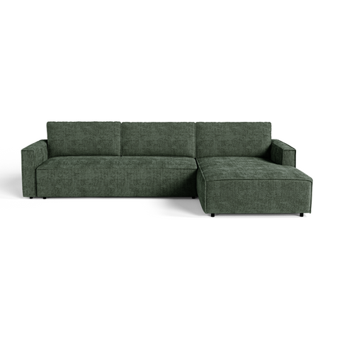 Canapé d'angle droit convertible avec coffre finition noyer LENO Velours tramé