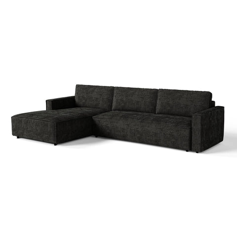 Canapé d'angle gauche convertible avec coffre finition noyer LENO Velours tramé