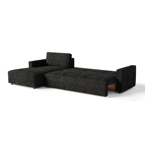 Canapé d'angle gauche convertible avec coffre finition noyer LENO Velours tramé