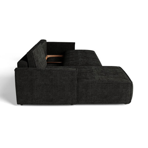 Canapé d'angle gauche convertible avec coffre finition noyer LENO Velours tramé