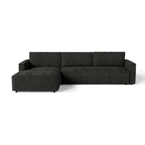 Canapé d'angle gauche convertible avec coffre finition noyer LENO Velours tramé