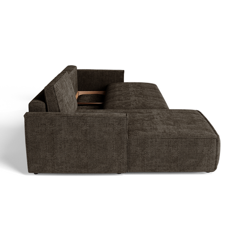 Canapé d'angle gauche convertible avec coffre finition noyer LENO Velours tramé