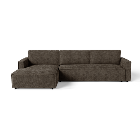 Canapé d'angle gauche convertible avec coffre finition noyer LENO Velours tramé
