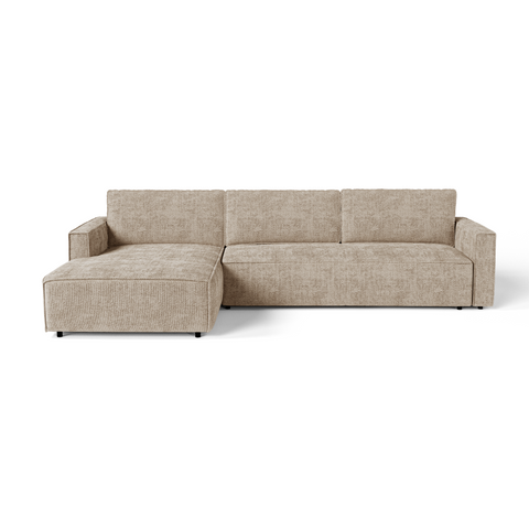Canapé d'angle gauche convertible avec coffre finition noyer LENO Velours tramé
