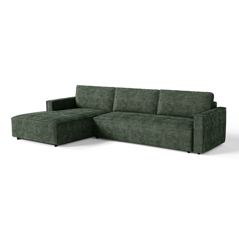 Canapé d'angle gauche convertible avec coffre finition noyer LENO Velours tramé