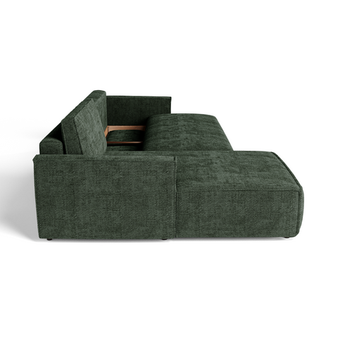 Canapé d'angle gauche convertible avec coffre finition noyer LENO Velours tramé