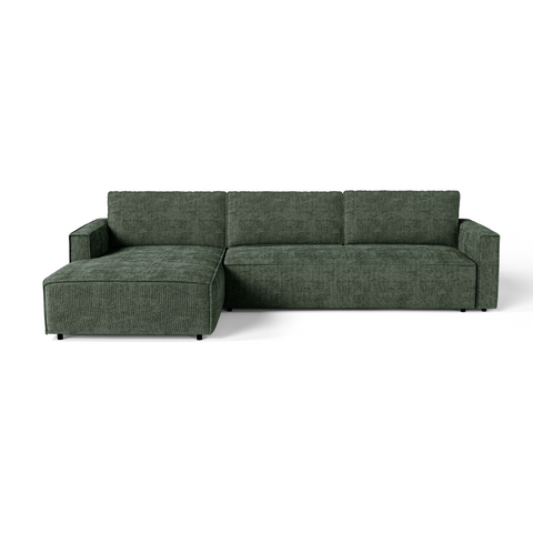 Canapé d'angle gauche convertible avec coffre finition noyer LENO Velours tramé