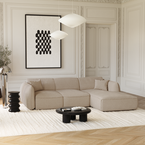 Canapé d'angle droit convertible LIAM tissu bouclette