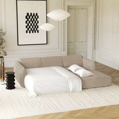 Canapé d'angle droit convertible LIAM tissu bouclette