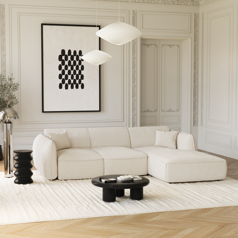 Canapé d'angle droit convertible LIAM tissu bouclette