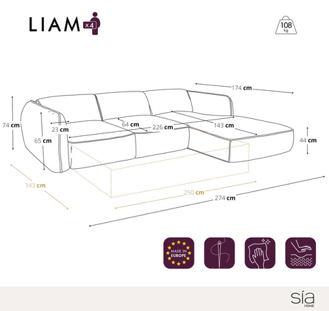 Canapé d'angle droit convertible LIAM tissu bouclette