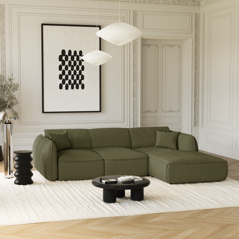 Canapé d'angle droit convertible LIAM tissu bouclette