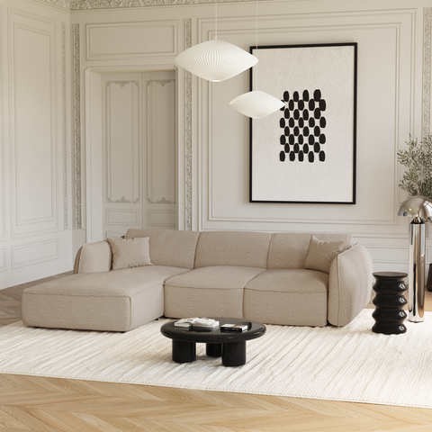 Canapé d'angle gauche convertible LIAM tissu bouclette