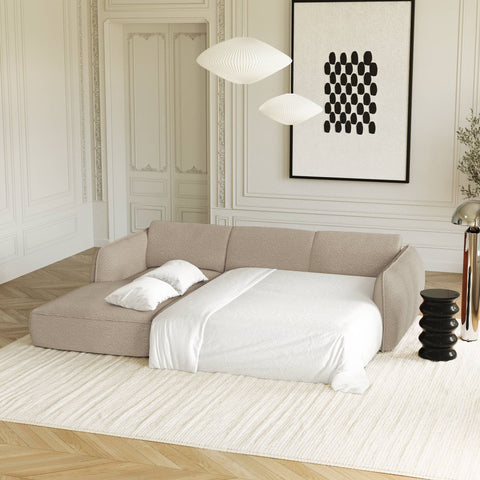 Canapé d'angle gauche convertible LIAM tissu bouclette