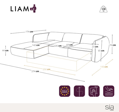 Canapé d'angle gauche convertible LIAM tissu bouclette