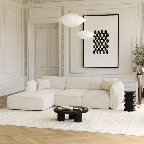 Canapé d'angle gauche convertible LIAM tissu bouclette