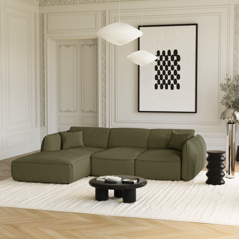 Canapé d'angle gauche convertible LIAM tissu bouclette