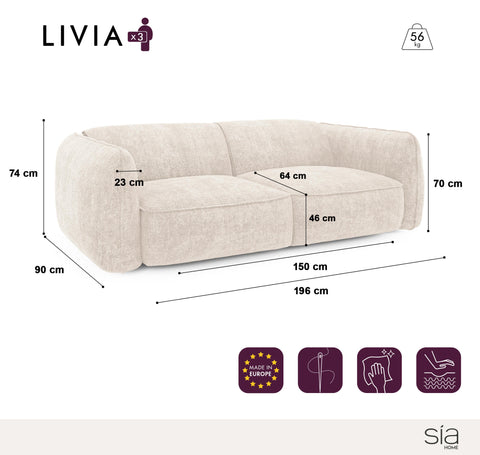 Canapé 3 places LIVIA Tissu bouclette
