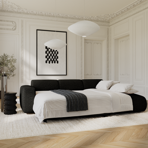 Canapé grand angle droit convertible LIVA Tissu bouclette