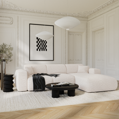 Canapé grand angle droit convertible LIVA Tissu bouclette