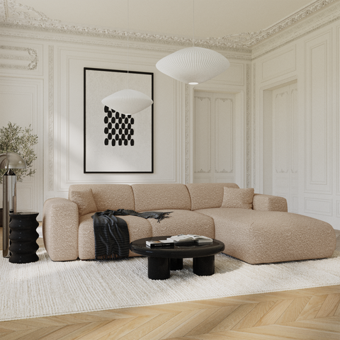 Canapé grand angle droit convertible LIVA Tissu bouclette