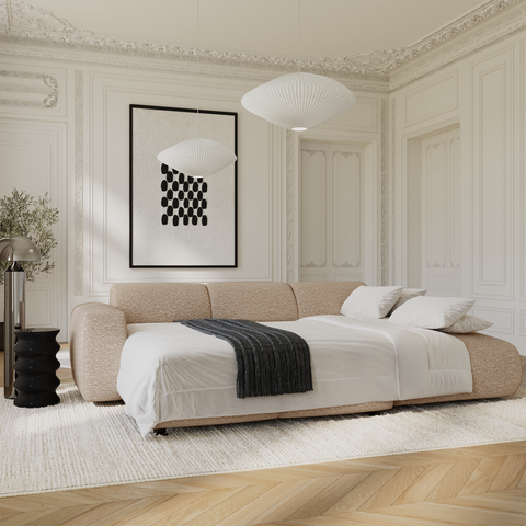 Canapé grand angle droit convertible LIVA Tissu bouclette