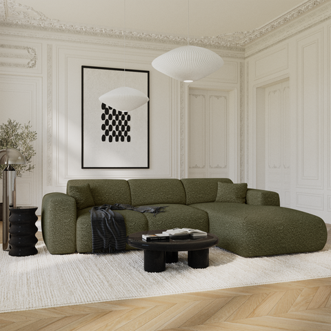 Canapé grand angle droit convertible LIVA Tissu bouclette