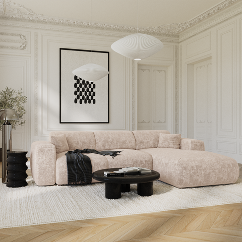 Canapé grand angle droit convertible LIVA Velours gaufré