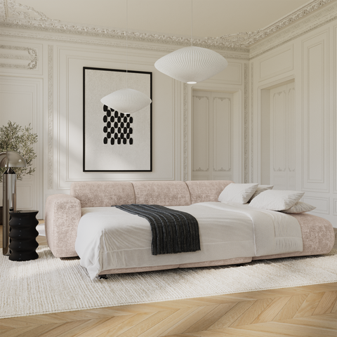 Canapé grand angle droit convertible LIVA Velours gaufré