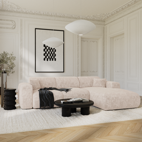 Canapé grand angle droit convertible LIVA Velours gaufré
