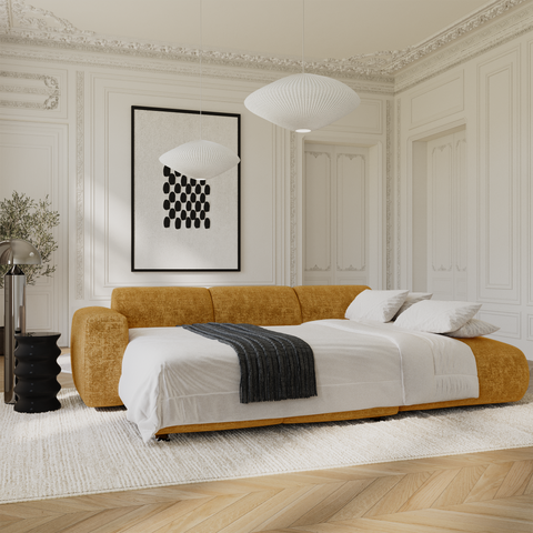 Canapé grand angle droit convertible LIVA Velours gaufré