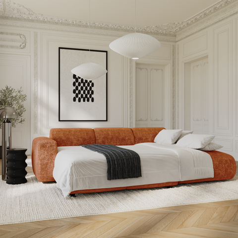 Canapé grand angle droit convertible LIVA Velours gaufré