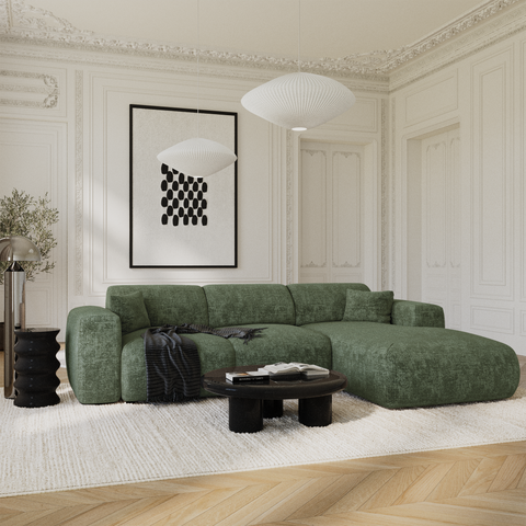 Canapé grand angle droit convertible LIVA Velours gaufré