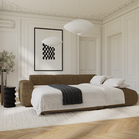 Canapé grand angle droit convertible LIVA Velours texturé