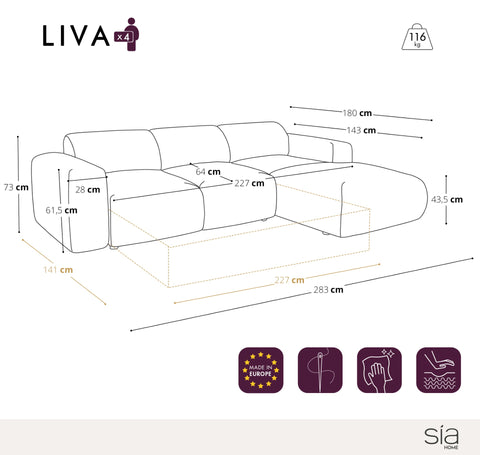Canapé grand angle droit convertible LIVA Velours texturé