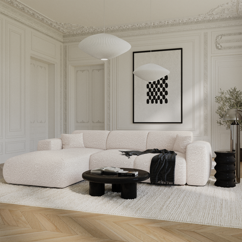 Canapé grand angle gauche convertible LIVA Tissu bouclette