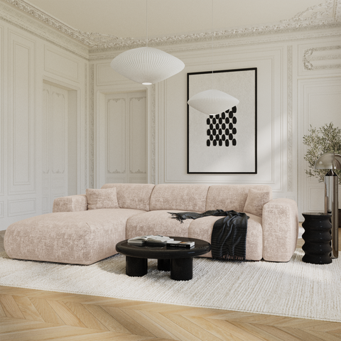Canapé grand angle gauche convertible LIVA Velours gaufré