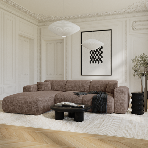 Canapé grand angle gauche convertible LIVA Velours gaufré